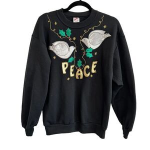 Jerzees Large Vintage Peace Dove Christmas Sweatshirt‎ Holiday Festive Pullover